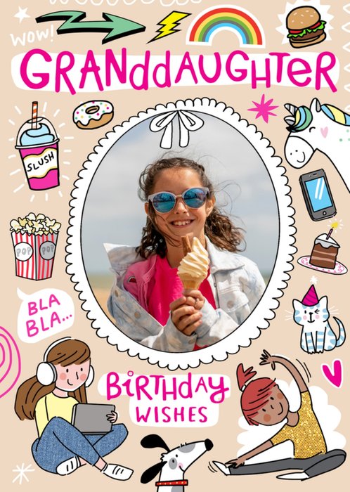 Illustrated Characters Granddaughter Photo Upload Birthday Card