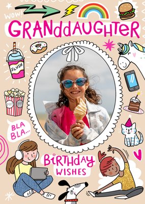 Illustrated Characters Granddaughter Photo Upload Birthday Card