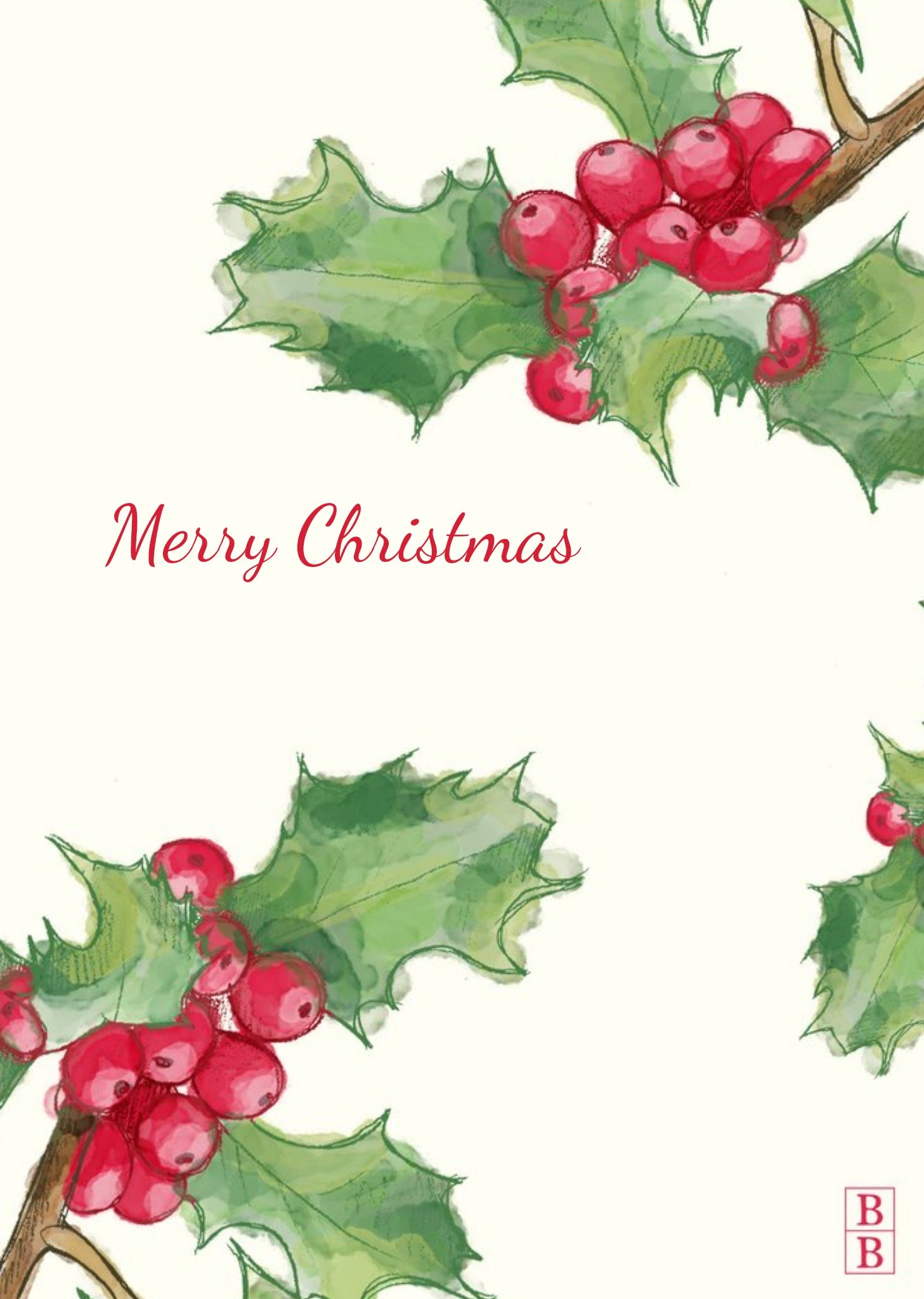 Moonpig Watercolour Holly Christmas Greetings Card