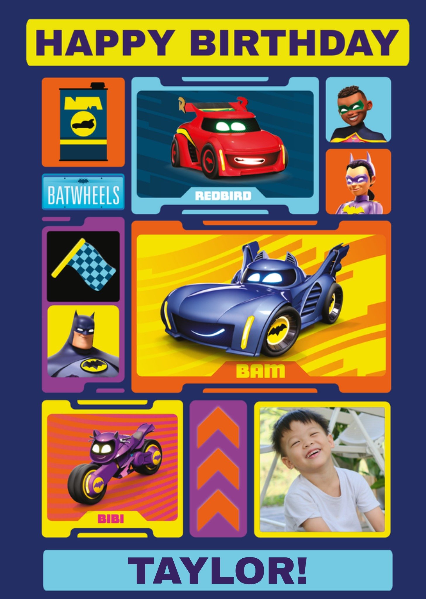 Batman Warner Bros Batwheels Characters Photo Upload Birthday Card