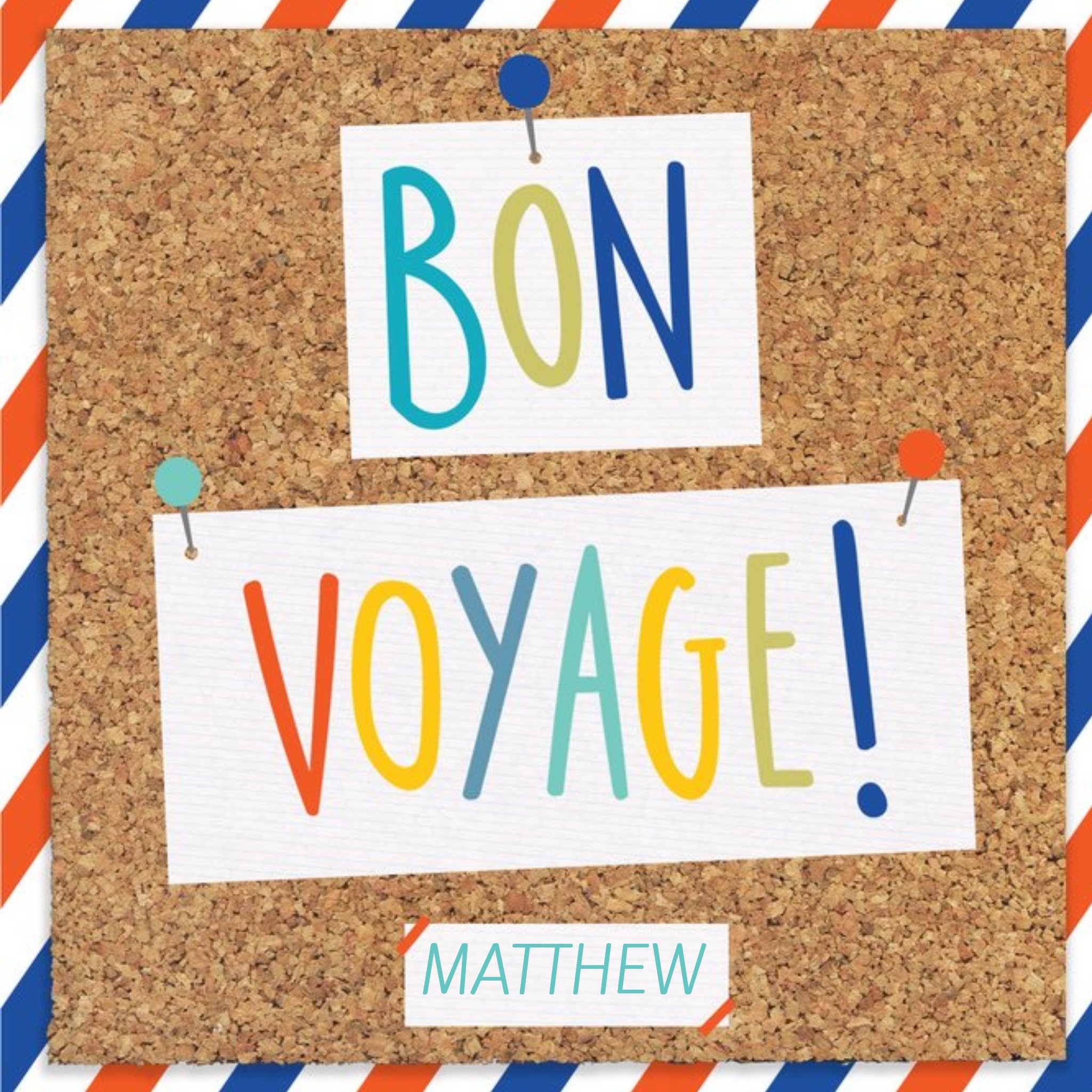 Moonpig Pinboard Bon Voyage Personalised Card