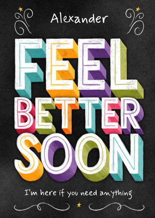 Typographic Chalkboard Feel Better Soon Get well Card