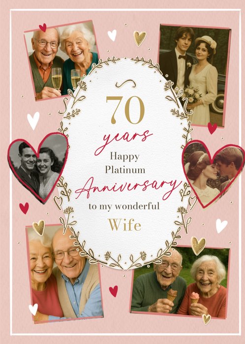 70 Years Platinum Anniversary Photo Upload Card For Wife