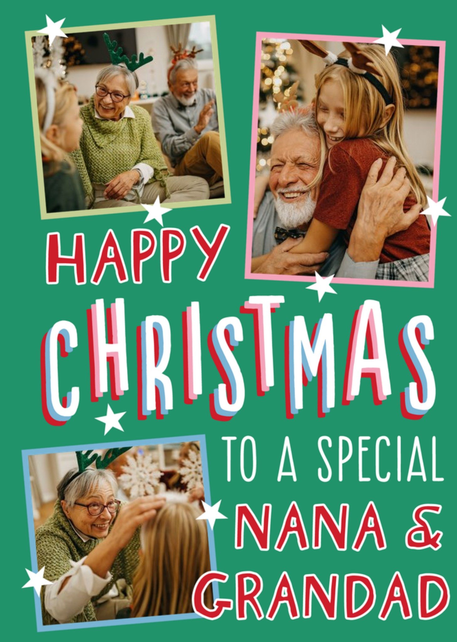 Moonpig Big Bold Type Typographic Photo Upload Nana & Grandad Christmas Card