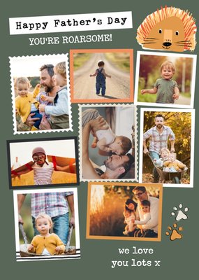 Modern Photo Upload Collage Roarsome Father's Day Card