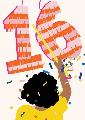 Illustrated Modern 16th Pinata Birthday Card