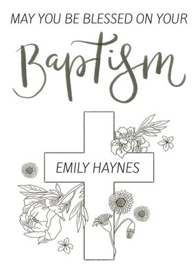 Okey Dokey Design Line Drawing Baptism Floral Card