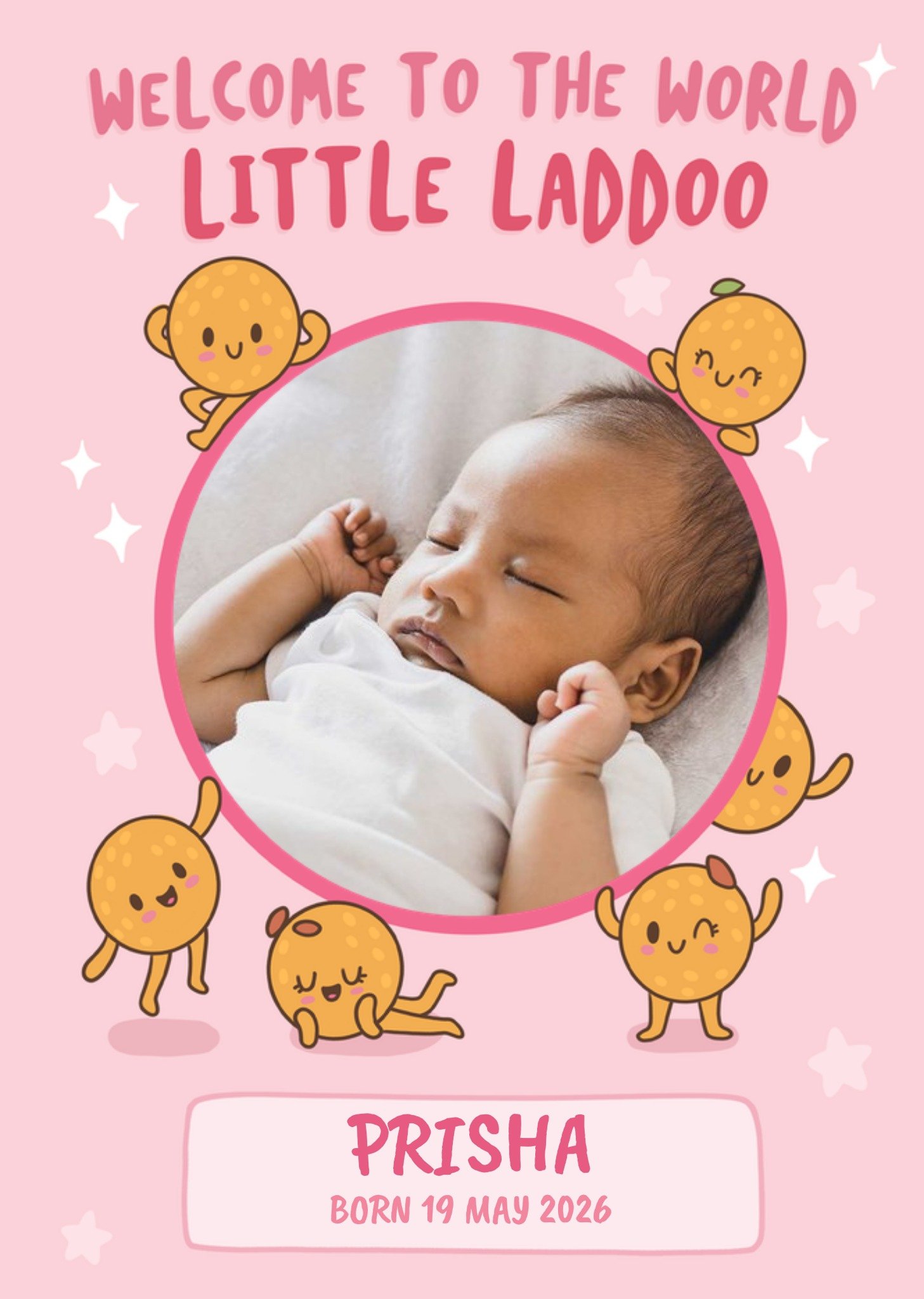 Moonpig Welcome To The World Little Laddoo Photo Upload New Baby Girl Card