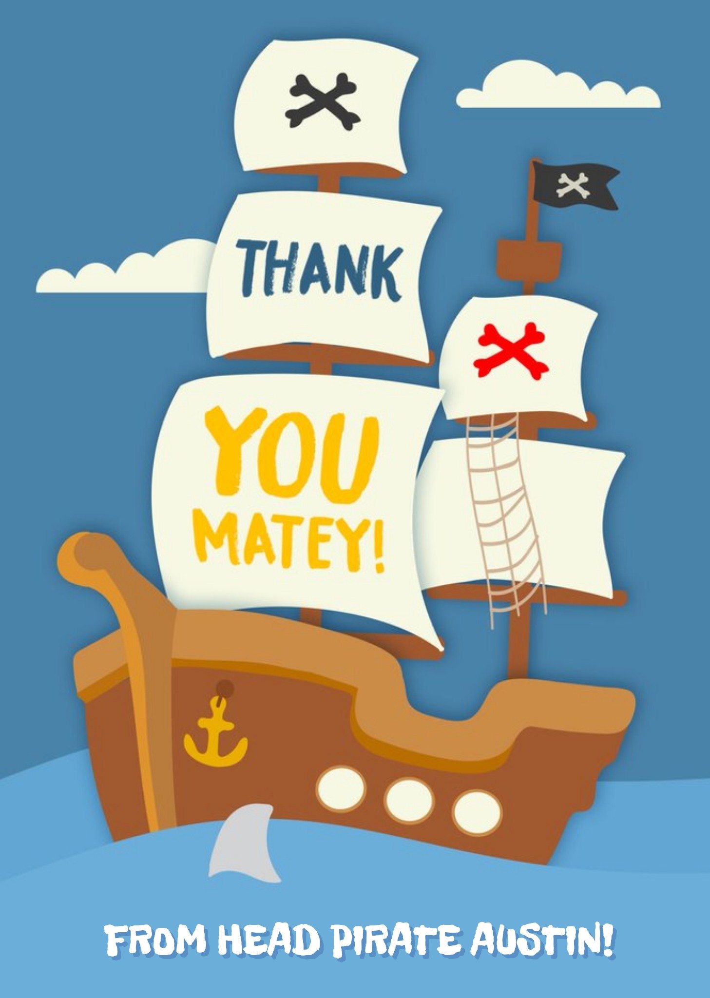 Moonpig Pirate Ship Thank You Matey Card