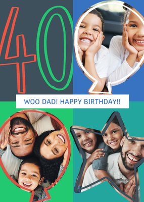 Dad 40 Bold Typography Photo Upload Birthday Card