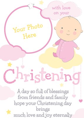 Pink And Lemon With Love Personalised Photo Upload Christening Card