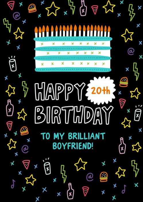 Fun Illustrated Typographic Boyfriend Birthday Card