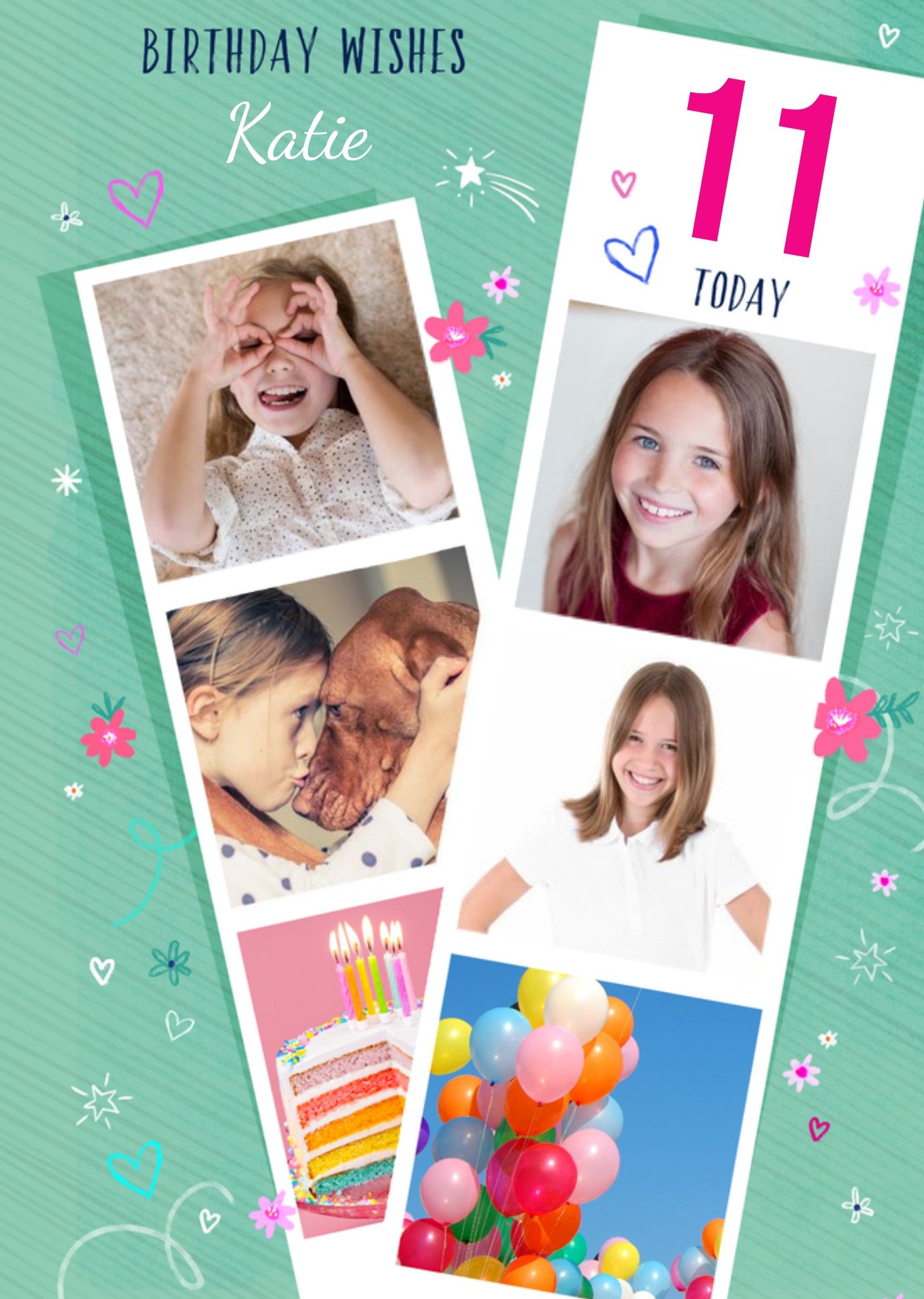 Moonpig Colette Barker Green Illustrated Doodle Customisable Photo Strip Birthday Card