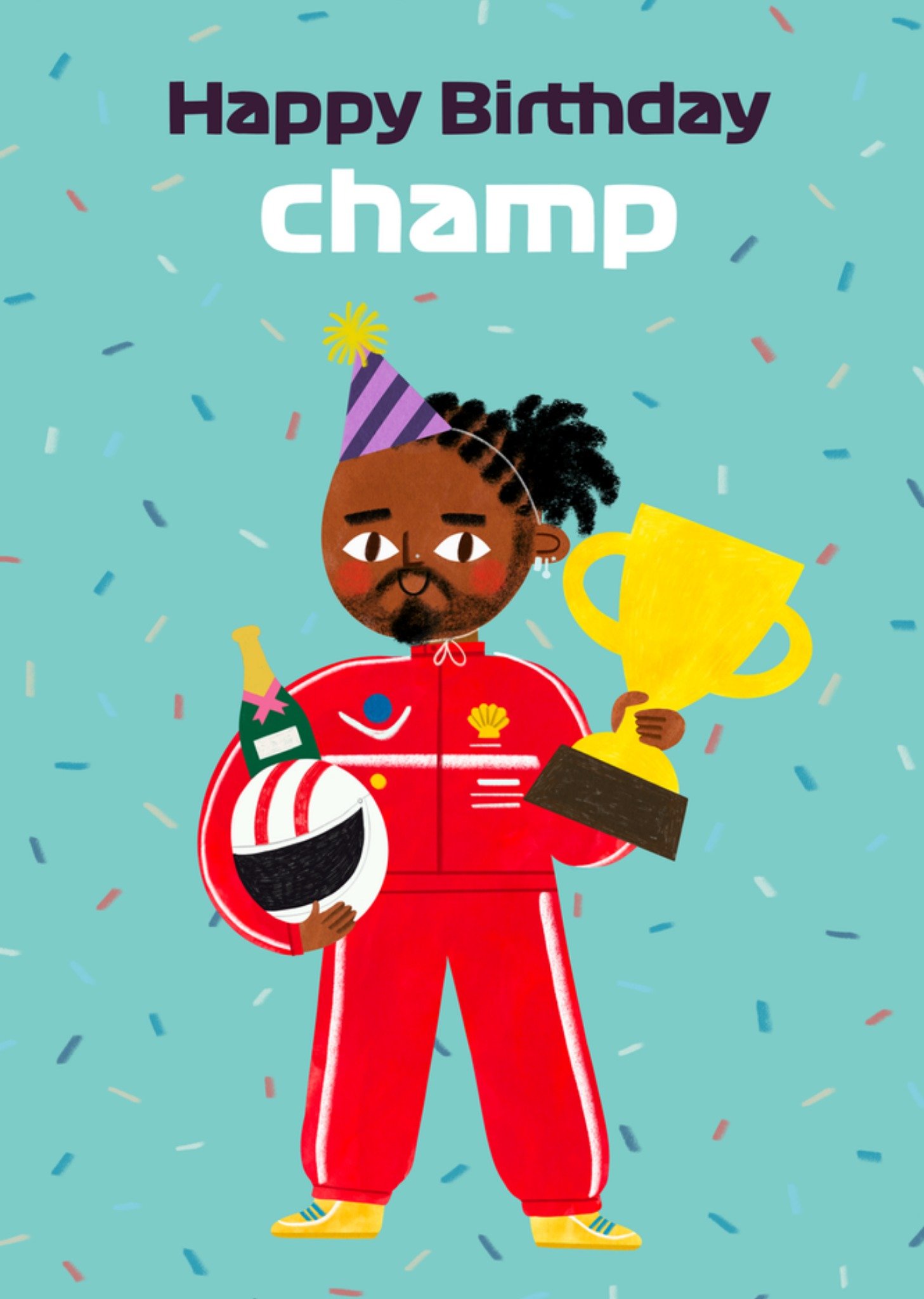 Moonpig Illustrated Racing Driver Happy Birthday Champ Card