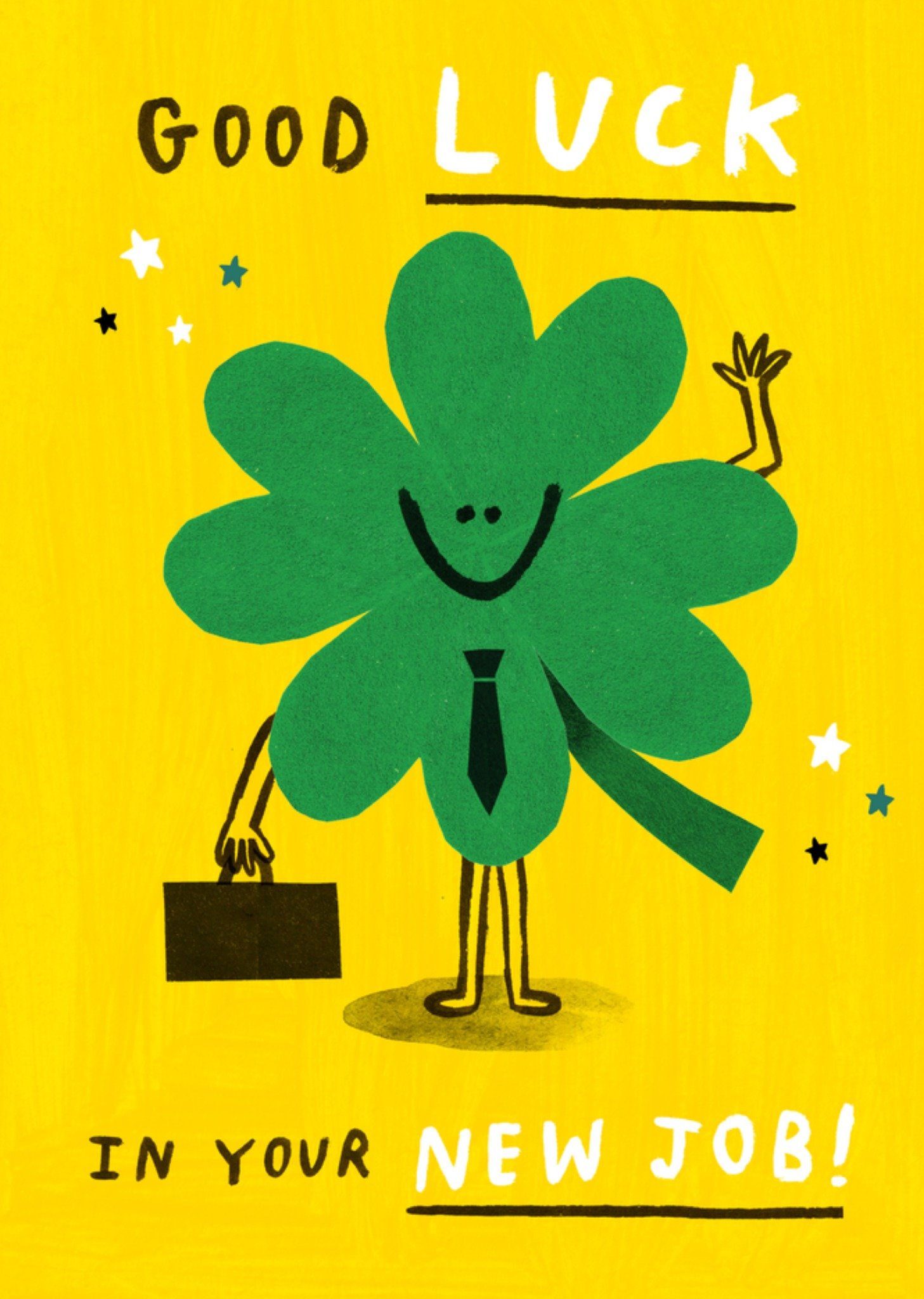 Moonpig Funny Illustrated Lucky Four Leaf Clover New Job Card