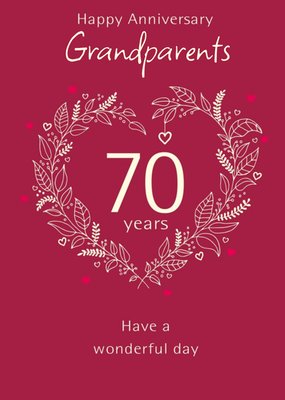 Illustrated Heart Wreath Customisable 70th Anniversary Card