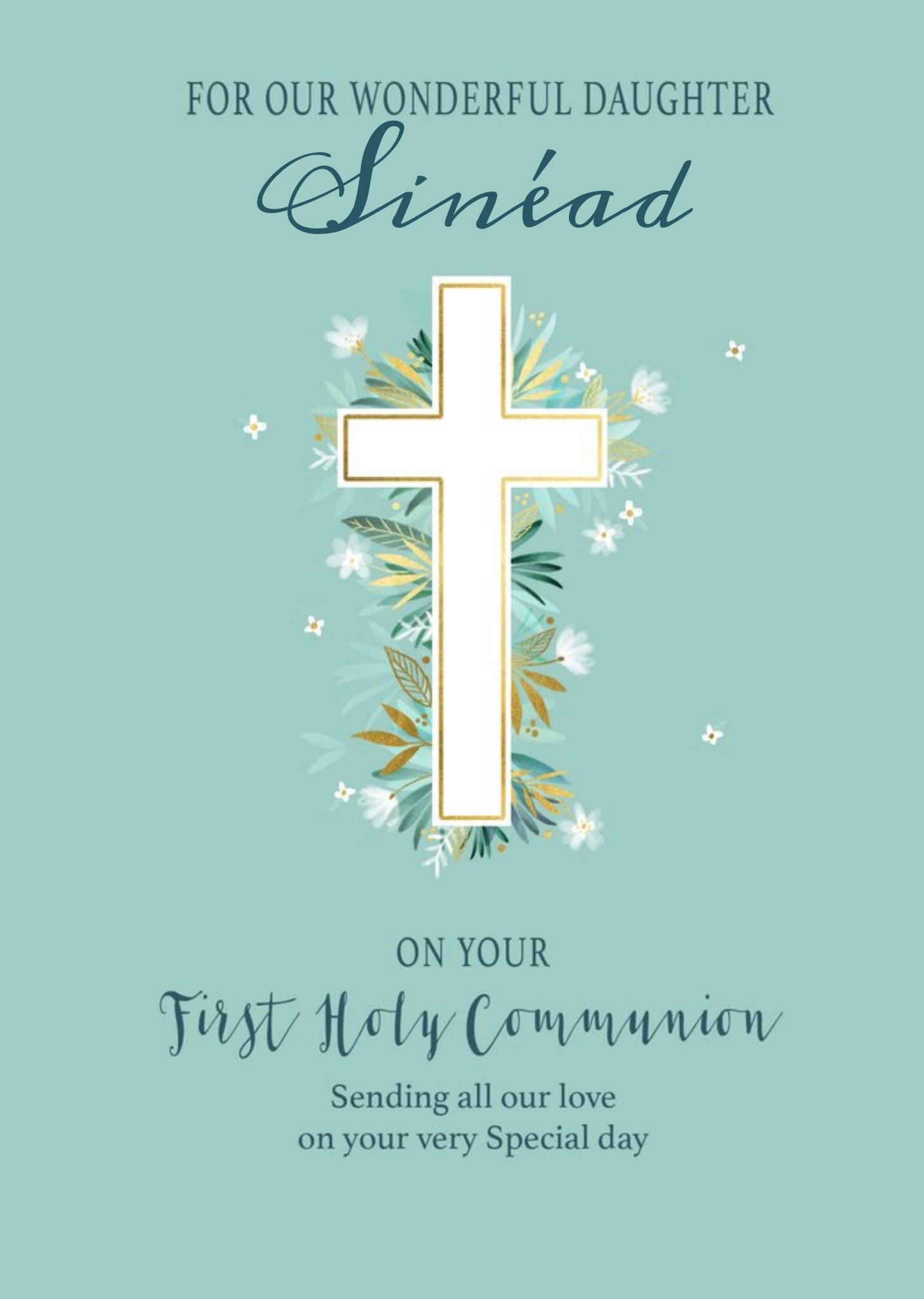 Moonpig Colette Barker Cross Floral Holy Communion Card