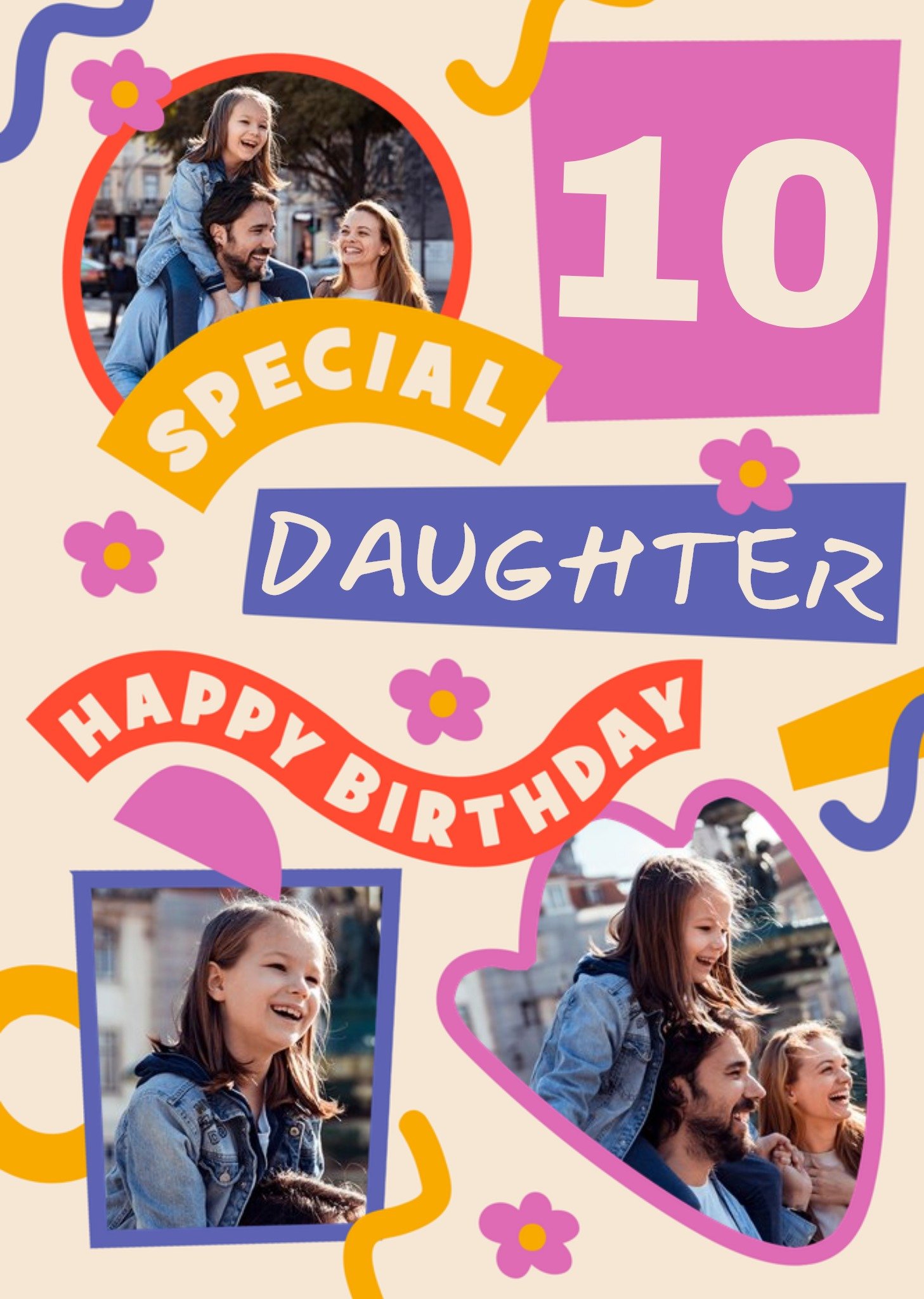 Moonpig Bits And Pieces Bright Graphic Special Daughter Happy 10th Birthday Photo Upload Card