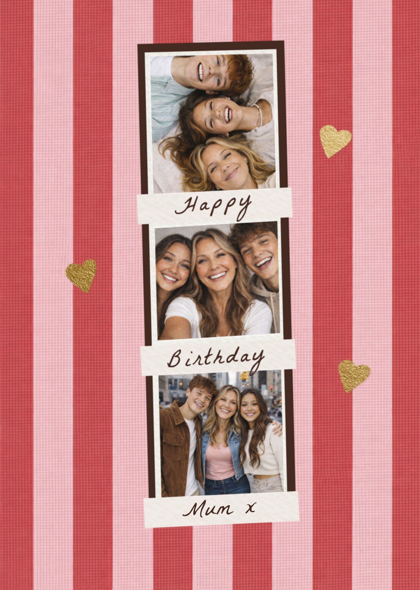 Moonpig Pink Striped Photo Upload Mum Birthday Card