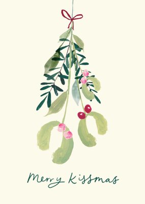 Merry Kissmas Illustrated Mistletoe Christmas Card