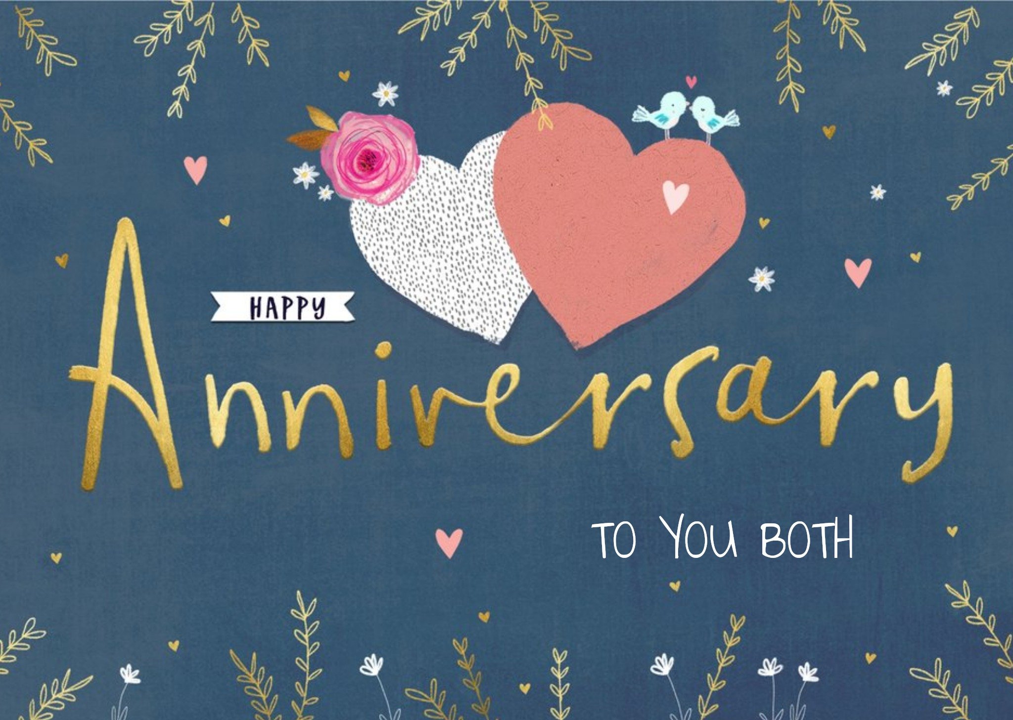 Friends Colette Barker Floral Illustrated Hearts Birds Anniversary Card