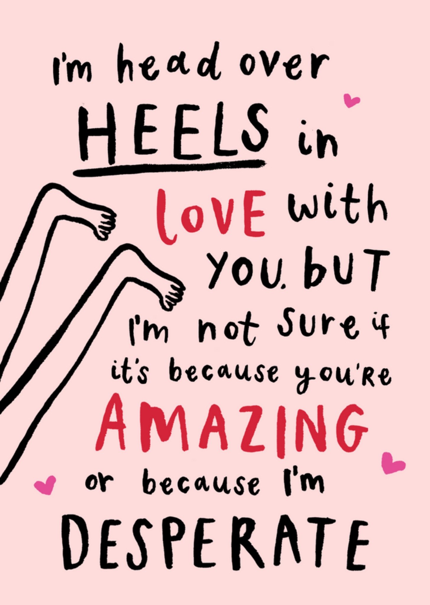 Moonpig Funny Head Over Heels In Love With You Hand Drawn Typography Valentine's Day Card, Large