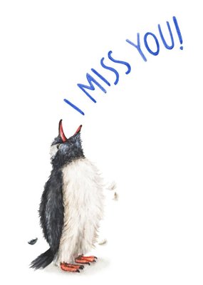 Modern Illustration Cute Penguin Saying I Miss You Postcard