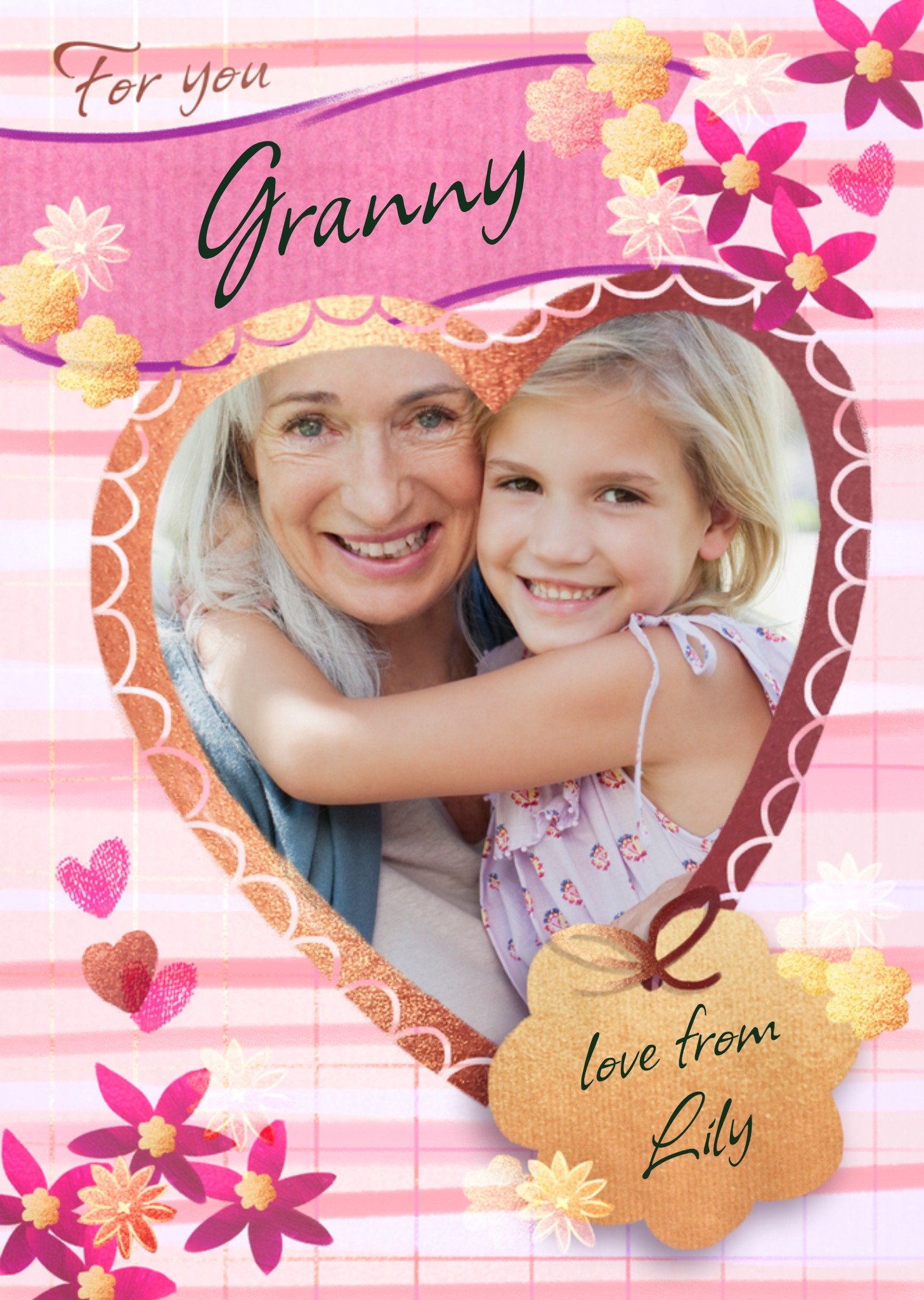 Moonpig Floral Heart Photo Upload Card For Granny