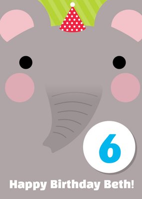 Cartoon Elephant Happy 6th Birthday Card