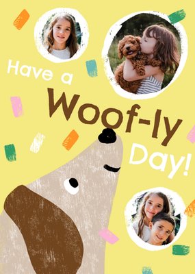 Cut And Stick Have A Woofly Day Illustrated Dog Photo Upload Birthday Card