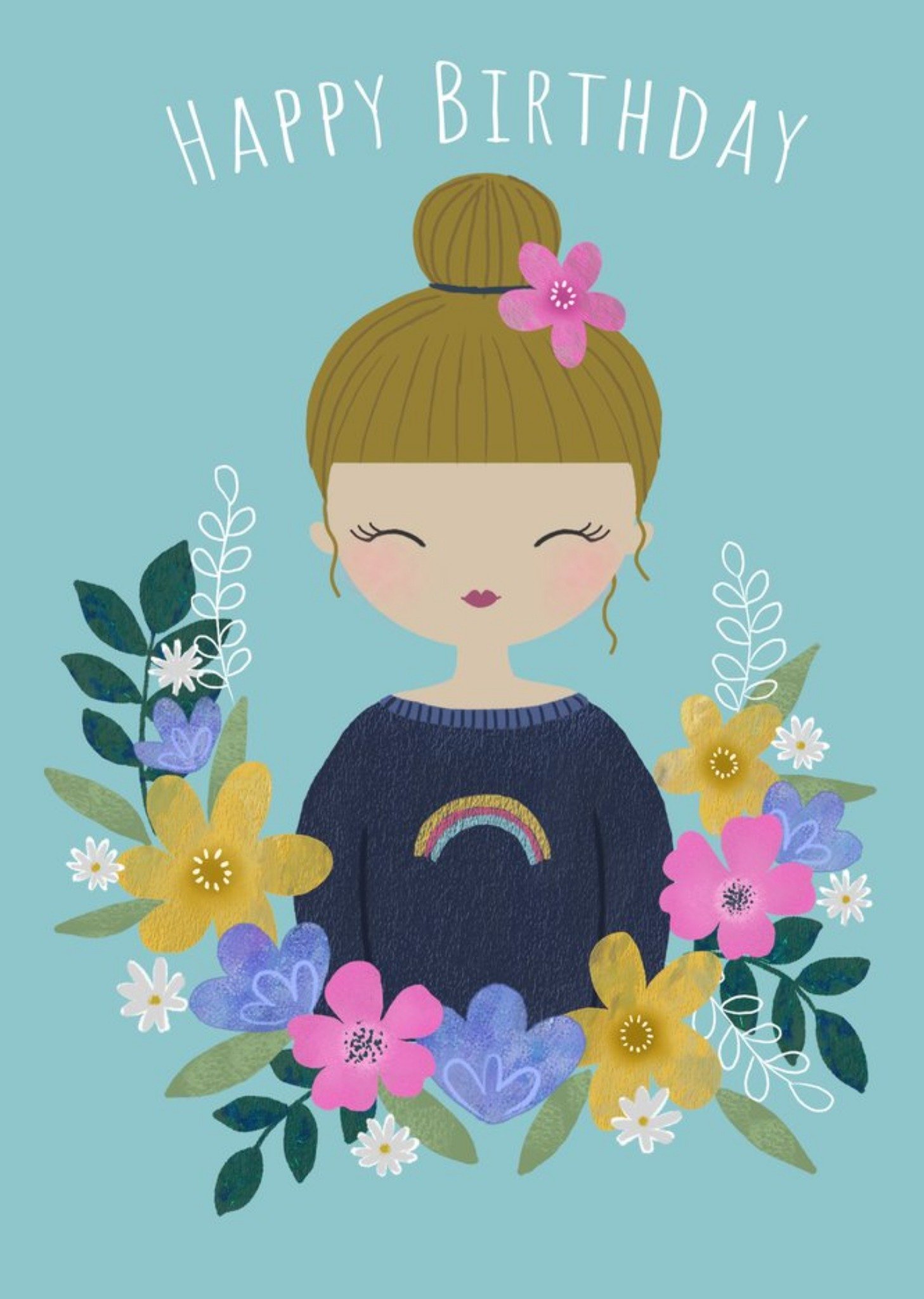 Moonpig Green Happy Birthday Pretty Floral Card
