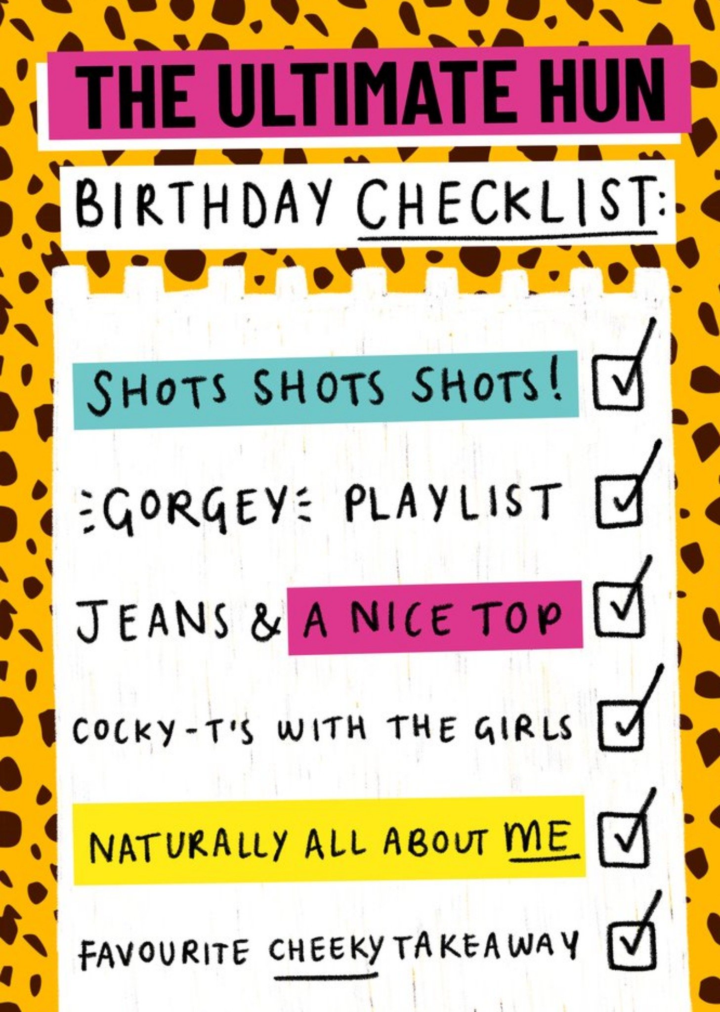 Moonpig Hunsnet The Ultimate Hun Birthday Checklist Card