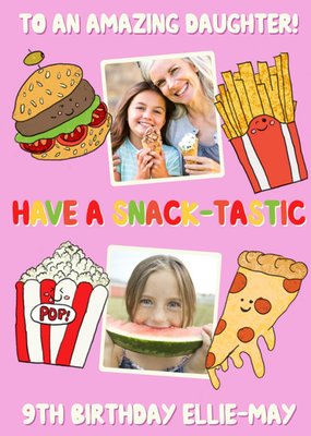 Cute Have A SnackTastic Illustrated Snack Food Characters Photo Upload Birthday Card