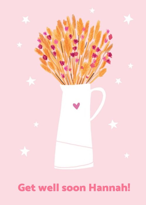 Cute Pink Illustrated Floral Get Well Soon Card