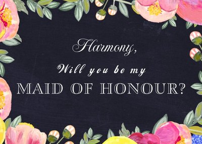 In Bloom Border Horizontal Personalised Will You Be My Maid Of Honour Card