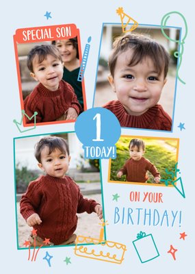 Special Son 1 Today Illustrated Photo Upload Birthday Card