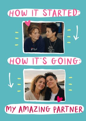 How It Started How It's Going Hand-Lettered Photo Upload Partner Card