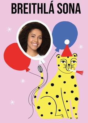 Cute Illustration of Leopard Photo Upload Birthday Card