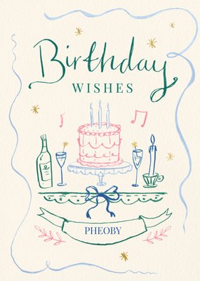 Celebratory Hand Illustrated Birthday Wishes Card