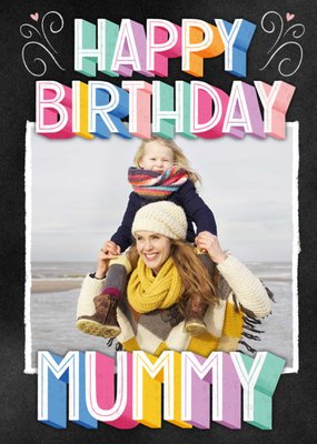 Colourful 3D Text With A Photo Frame Mummy's Photo Upload Birthday Card