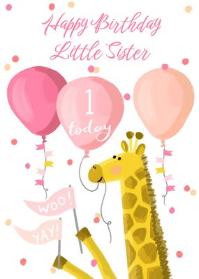 Okey Dokey Illustrated Giraffe And Balloons Sister 1 Today Birthday Card