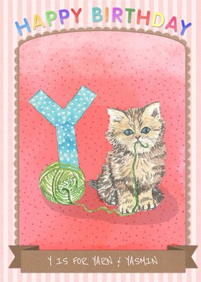 Y Is For Yarn Kitten Personalised Happy Birthday Card