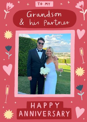 Grandson And His Partner Photo Upload Happy Anniversary Card