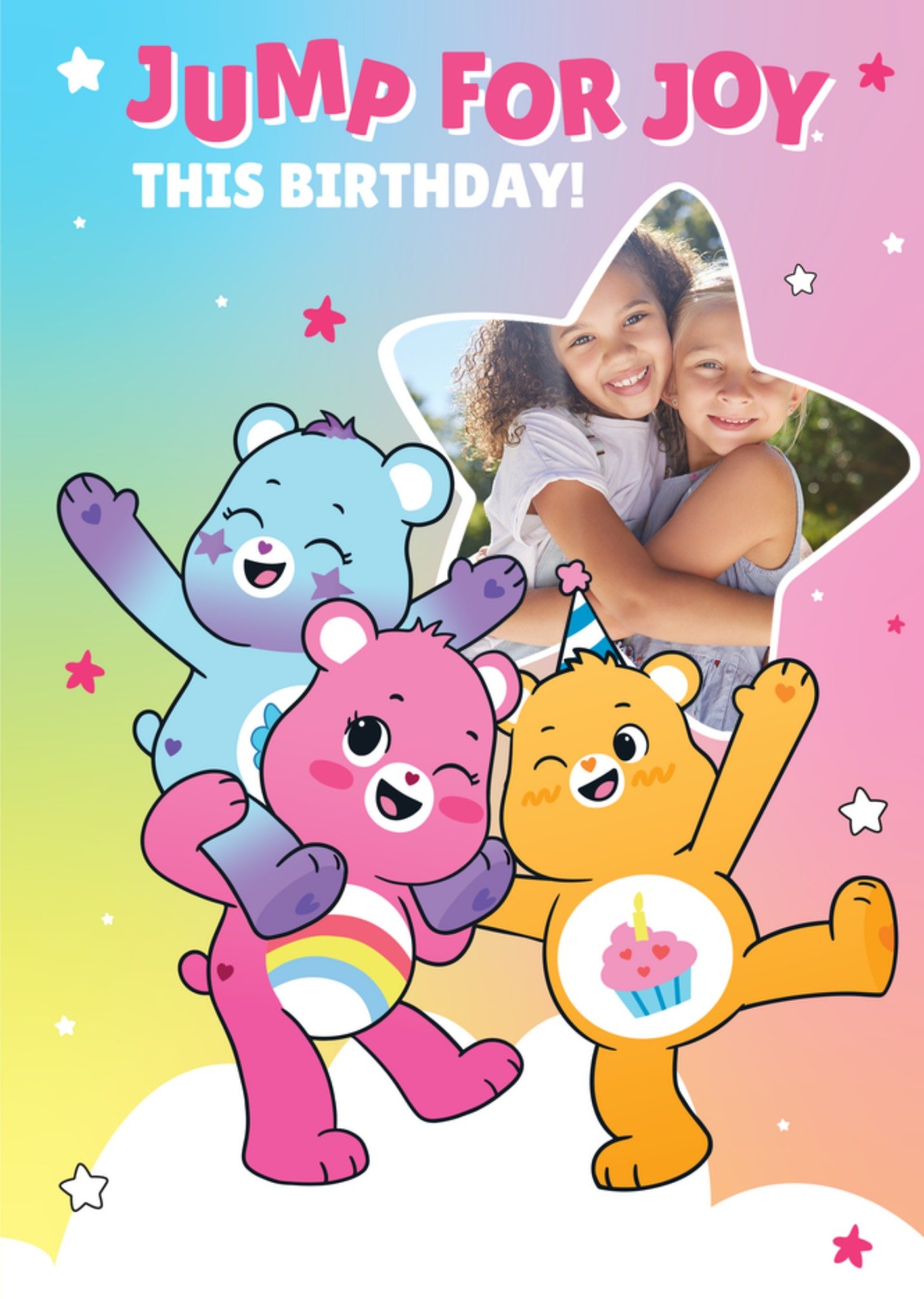 Moonpig Care Bears Jump For Joy This Birthday Illustrated Photo Upload Birthday Card