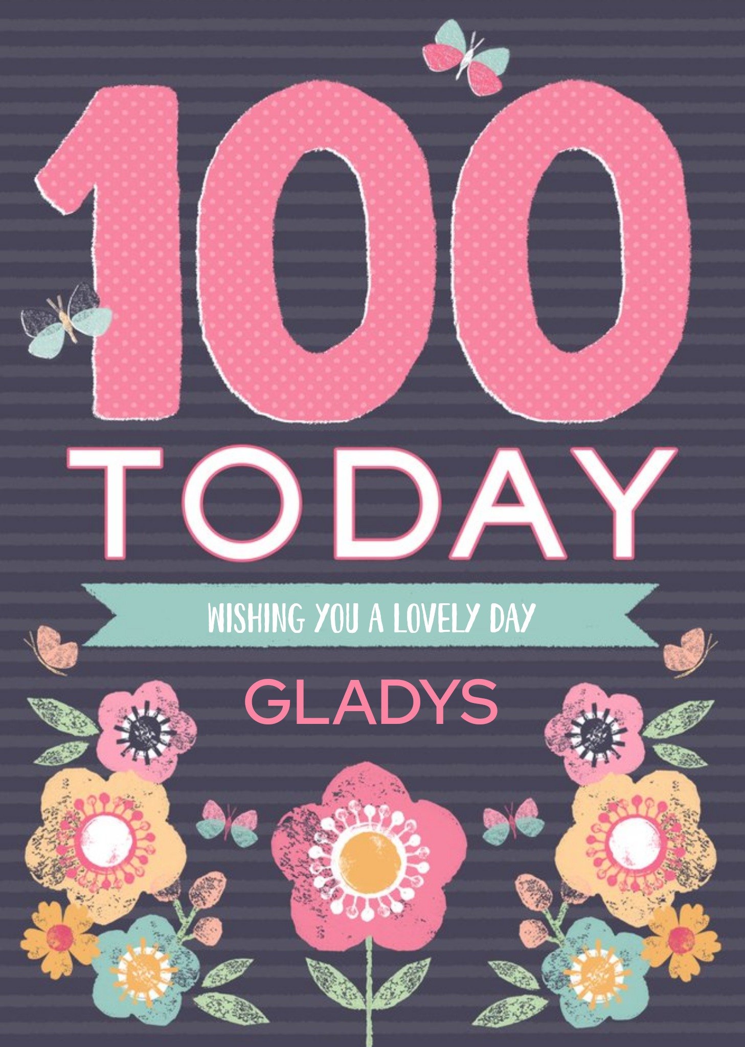 Moonpig Colourful Flowers Happy 100th Birthday Personalised Name Card