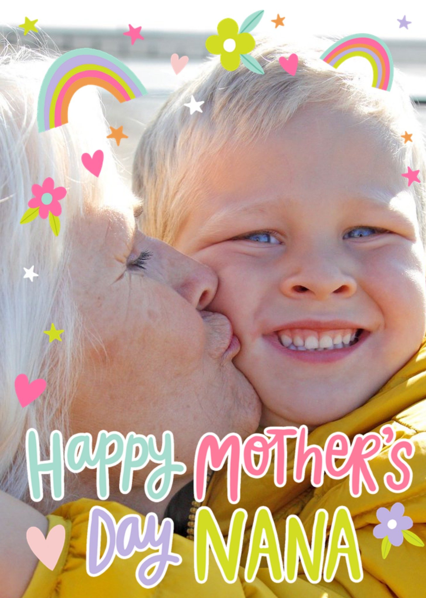 Moonpig Happy Mothers Day Nana Rainbow Floral Heart Photo Upload Mothers Day Card