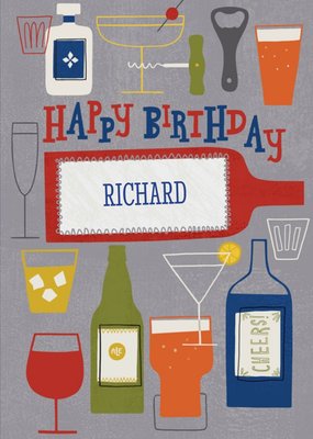 Cheers Drinks With Name Personalised Happy Birthday Card