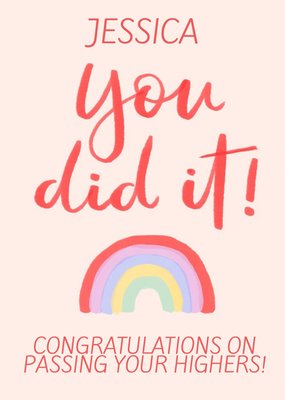 Handwritten Typography With A Rainbow You Did It Congratulations On Your Exams Card