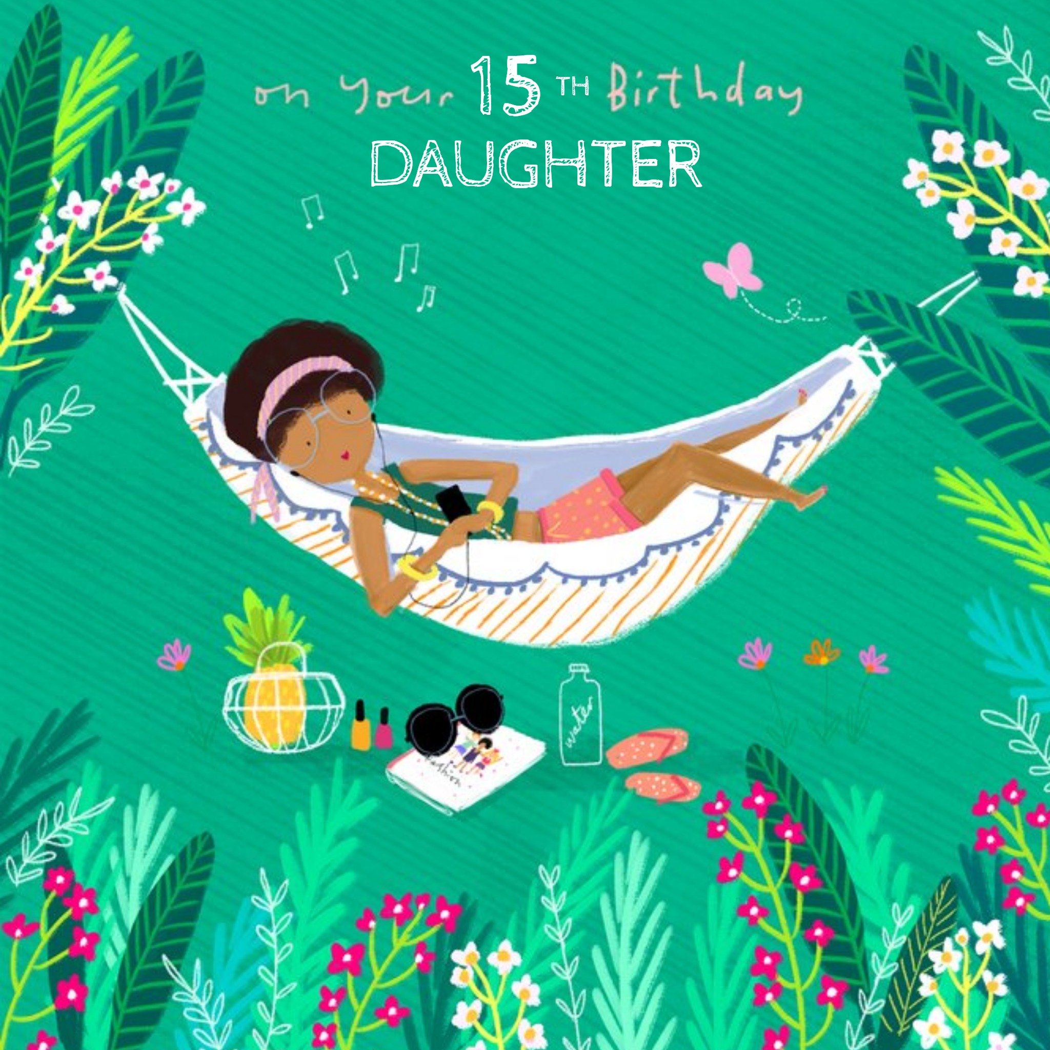 Moonpig On Your Birthday Daughter Illustrated Girl In Hammock Card