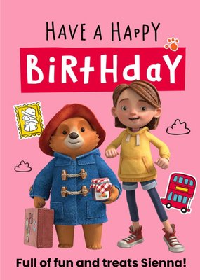 Paddington Bear Pink Happy Birthday Football Card